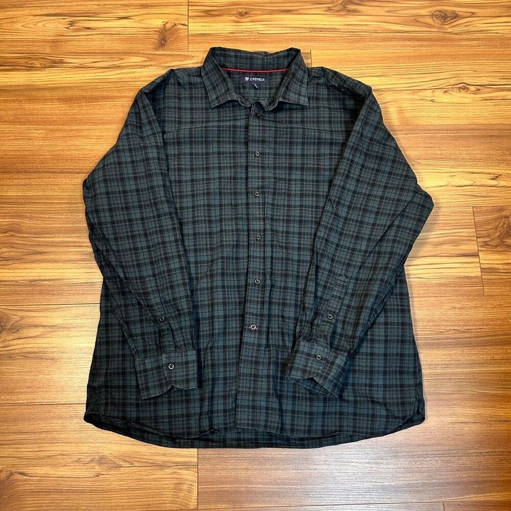 Cremieux Shirt Mens XXL Green Black Plaid Long Sleeve Button Up 100% Cotton